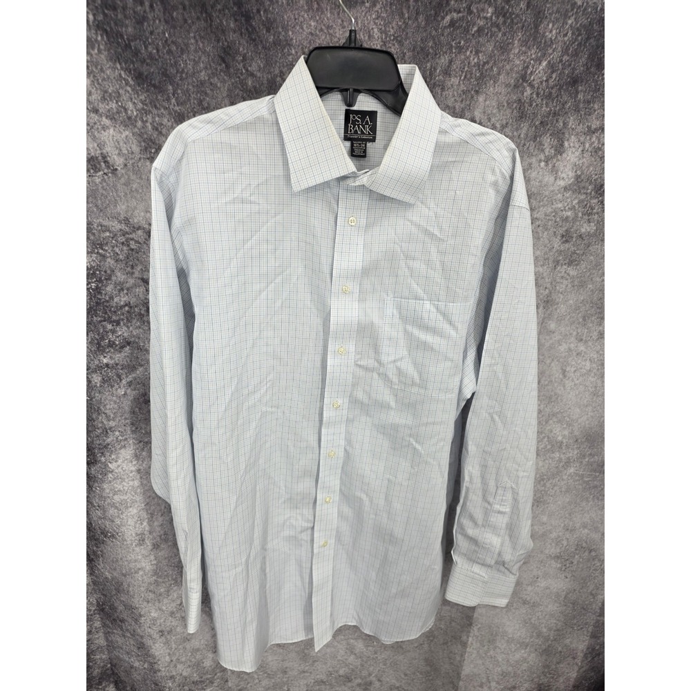 Jos. A. Bank Travelers Collection Dress Shirt Mens 16.5-34 White Windowpane